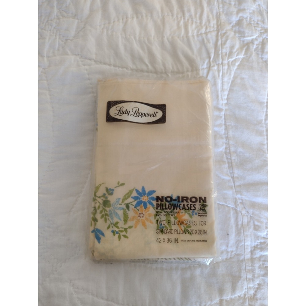 New Vtg Floral Pillowcases Lady Pepperell No-Iron Set of Two Standard Size NOS
